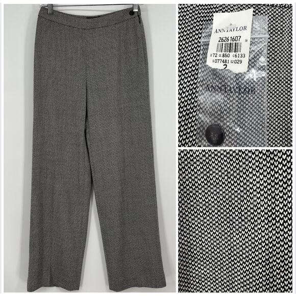 Vtg 90s Ann Taylor 100% Wool Trousers NEW Pants 2 Petite Gray Mid Rise Wide Leg - Picture 1 of 11